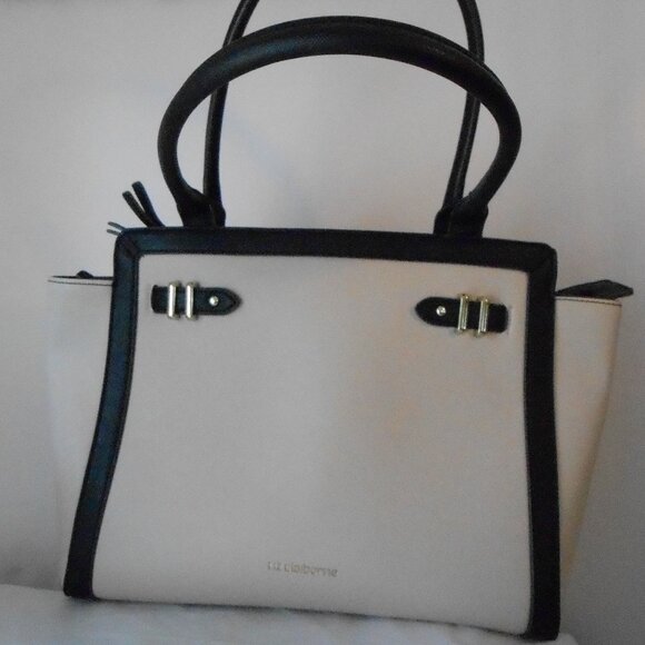Liz Claiborne Tuxedo Tote Bag Purse Cream with Black Trim-Beautiful! - Picture 1 of 6